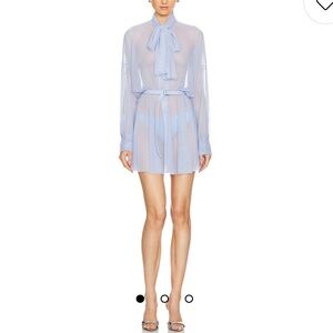 NWT-Super Oversized Boyfriend Shirt Flared Mini Dress with Bow